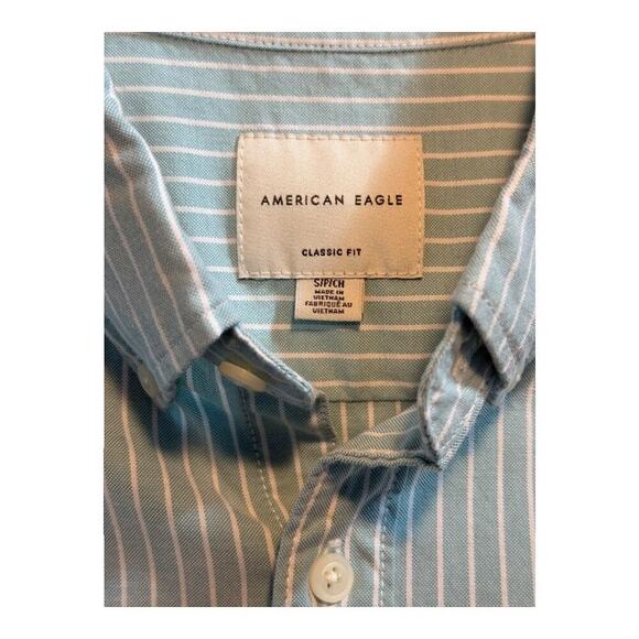 American Eagle Men's Medium Green Striped Long Sleeve Button-Up‎ Shirt NWOT - Picture 2 of 4